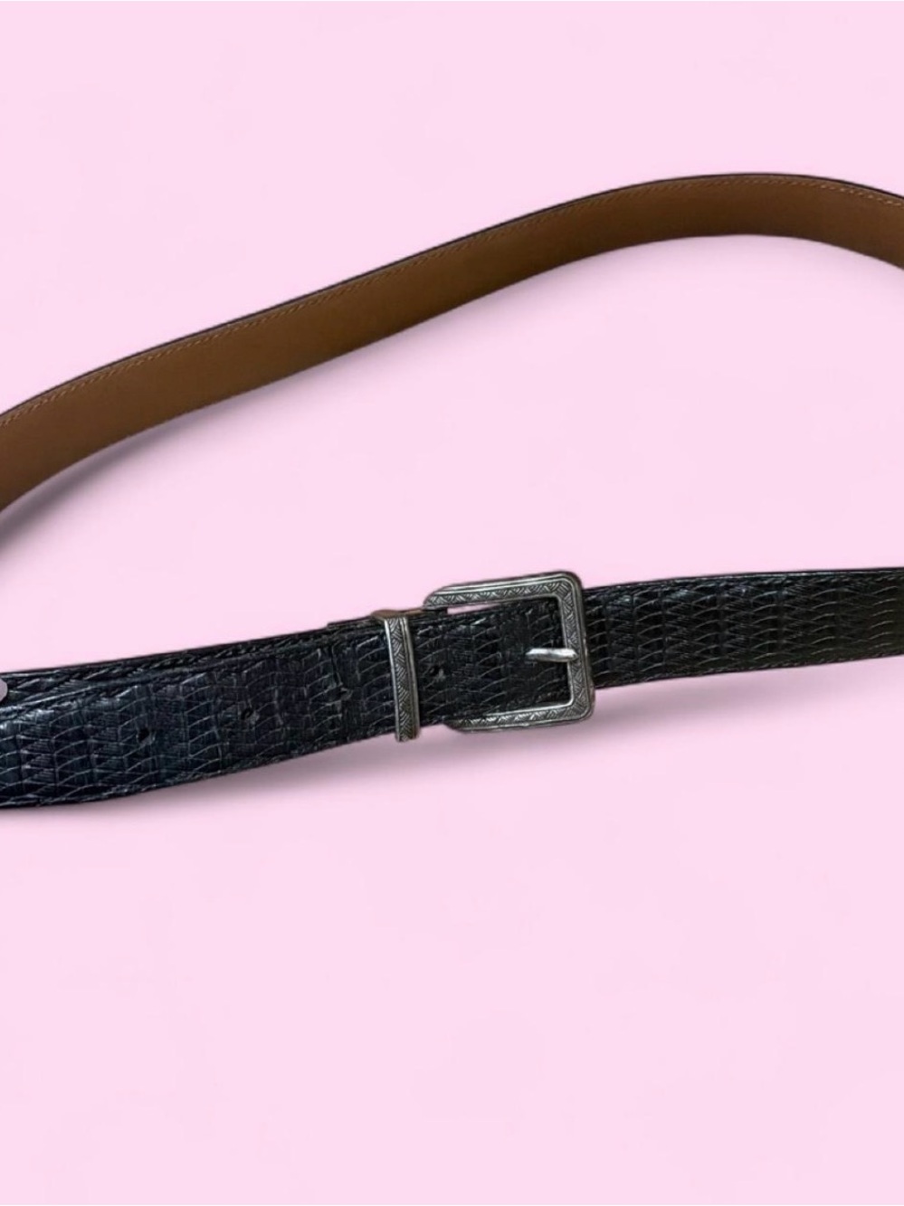 Brighton Black Textured Leather Belt with Silver Buckle